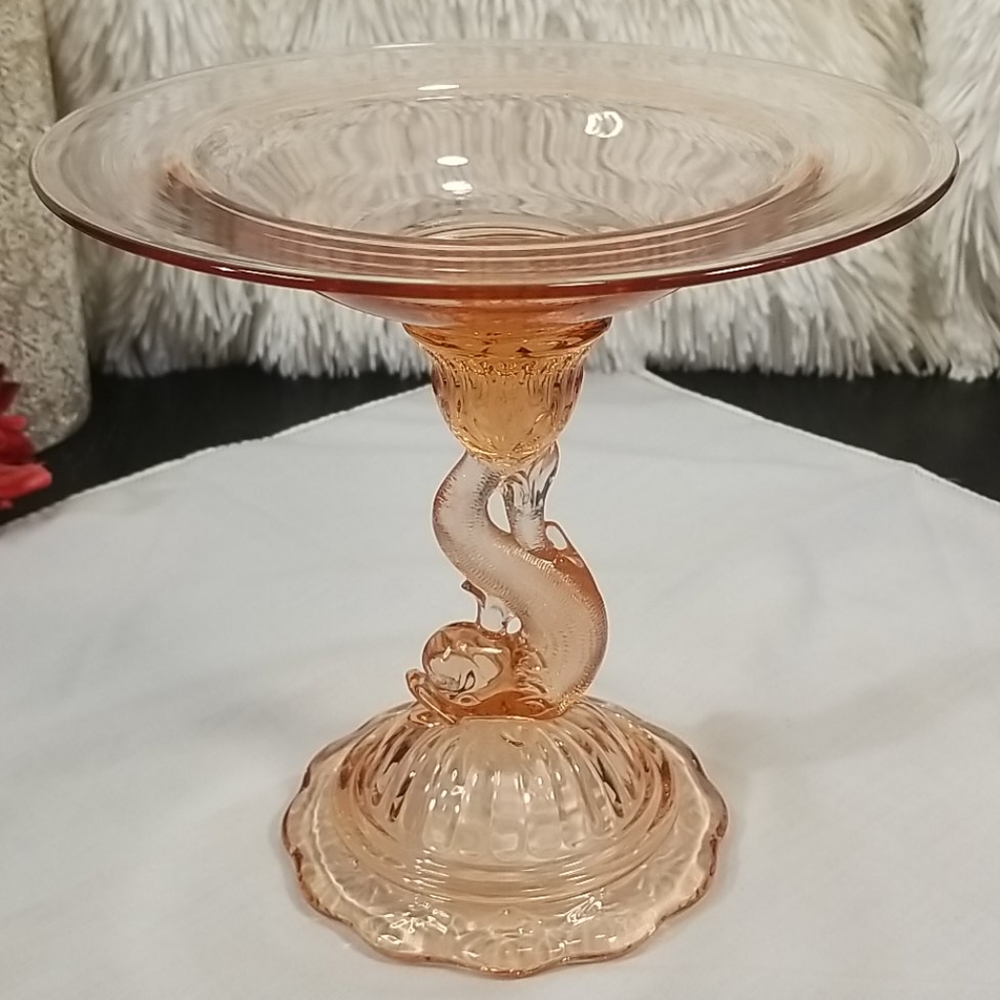 Elegant Depression Era Heisey Glass Pink Dolphin Compote/Comport